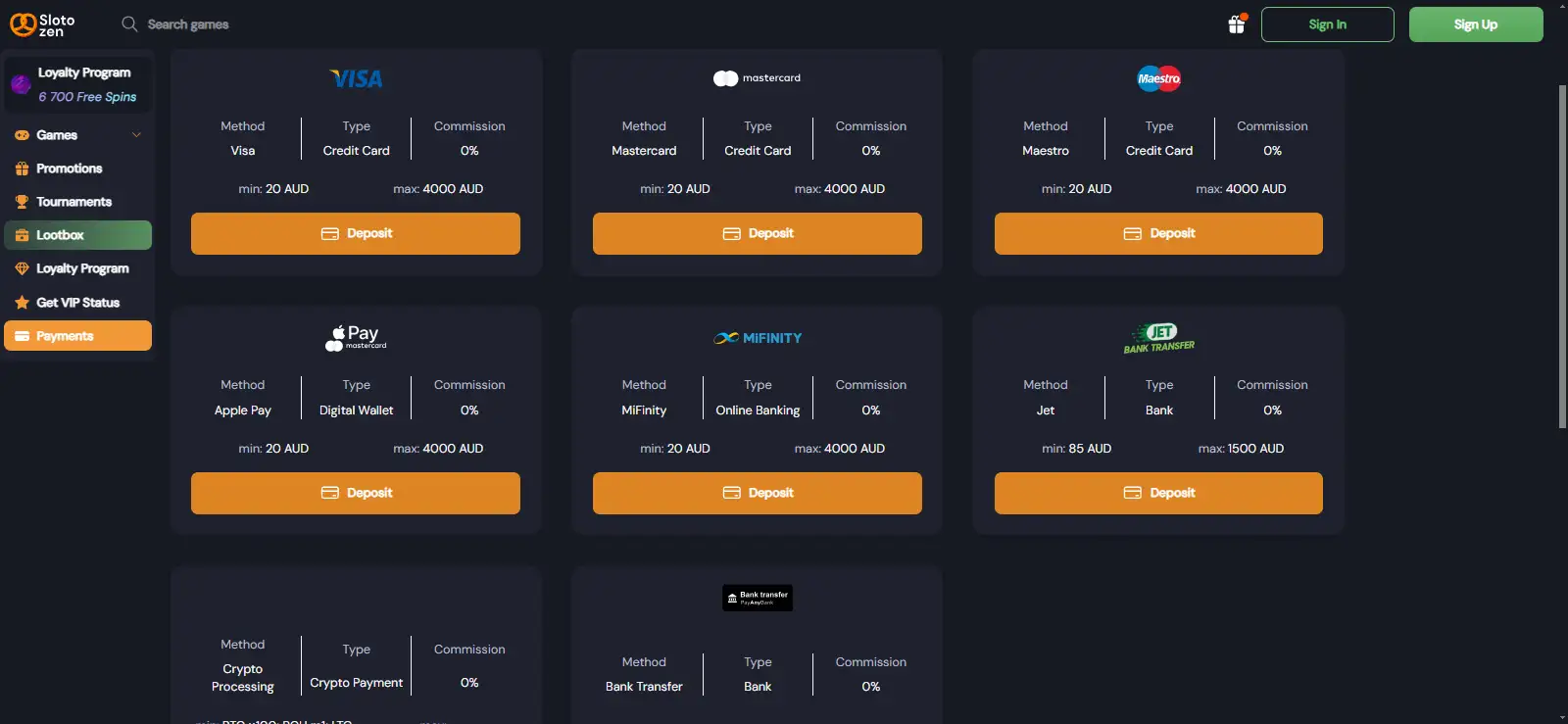 Slotozen Deposits Australia – AUD Methods, Limits and Rules