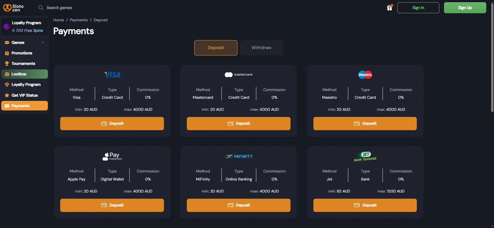 Slotozen Payments Australia – AUD Deposits and Cashouts